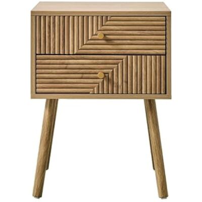 Calicosy – Table de Chevet 2 Tiroirs – Façades Effet Lames en L – Boutons Dorés et Pieds Bois Décor Chêne – Collection Eden – Chambre – L 45 x P 39 x H 60 cm - Publicité Calicosy – Table de Chevet 2 Tiroirs – Façades Effet Lames en L – Boutons Dorés et Pieds Bois Décor Chêne – Collection Eden – Chambre – L 45 x P 39 x H 60 cm - Publicité