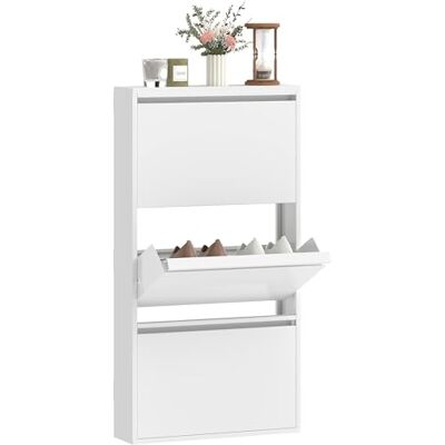 HOMCOM Armoire à chaussures en métal avec 3 rabats Meuble à chaussures étroit Étagère à chaussures Montage mural Pour 6 paires de chaussures 55 x 15 x 105,5 cm Blanc - Publicité HOMCOM Armoire à chaussures en métal avec 3 rabats Meuble à chaussures étroit Étagère à chaussures Montage mural Pour 6 paires de chaussures 55 x 15 x 105,5 cm Blanc - Publicité