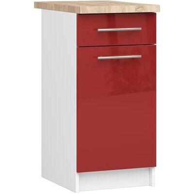AKORD Armoire de Cuisine avec Plan de Travail Oliwia S40 Meuble Bas avec Porte, Tiroir et 2 Étagères Armoire de Cuisine Basse de 40 cm de Large 46x40x85 cm Blanc Rouge Brillant - Publicité AKORD Armoire de Cuisine avec Plan de Travail Oliwia S40 Meuble Bas avec Porte, Tiroir et 2 Étagères Armoire de Cuisine Basse de 40 cm de Large 46x40x85 cm Blanc Rouge Brillant - Publicité