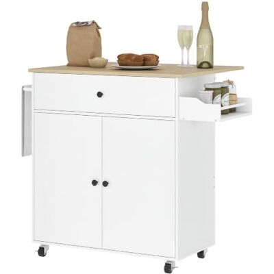 HOMCOM Desserte de Cuisine sur roulettes avec Tiroir 106 x 42 x 87 cm Blanc Îlot Central Cuisine, Étagère Réglable, Placard à Double Porte, Support à Épices, Porte-Serviette - Publicité HOMCOM Desserte de Cuisine sur roulettes avec Tiroir 106 x 42 x 87 cm Blanc Îlot Central Cuisine, Étagère Réglable, Placard à Double Porte, Support à Épices, Porte-Serviette - Publicité