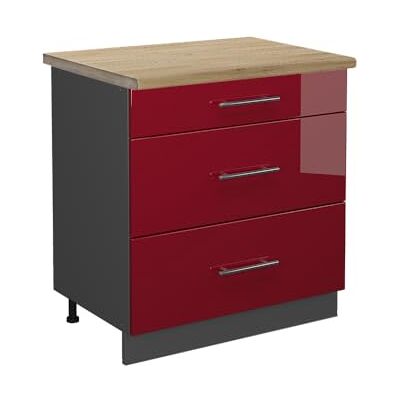 Vicco Meuble Cuisine Fame-Line, Rouge Bordeaux Haute Brillance, 80cm avec 3 tiroirs, PT Chêne, à Combiner avec d'autres modules de la série Fame-Line - Publicité Vicco Meuble Cuisine Fame-Line, Rouge Bordeaux Haute Brillance, 80cm avec 3 tiroirs, PT Chêne, à Combiner avec d'autres modules de la série Fame-Line - Publicité