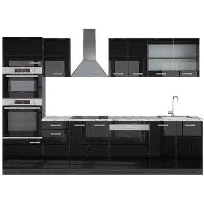 Vicco Cuisine R-Line, Noir Haute Brillance, 300cm avec Armoire Haute, PT Marbre, adapté à la Combinaison et à l’Extension Individuelles - Publicité Vicco Cuisine R-Line, Noir Haute Brillance, 300cm avec Armoire Haute, PT Marbre, adapté à la Combinaison et à l’Extension Individuelles - Publicité