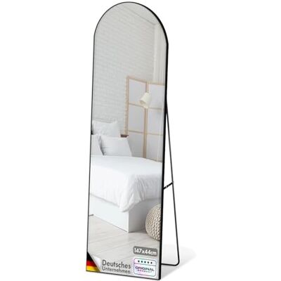 KARAT Miroir sur pied, à poser au sol, adossé au mur ou en fixation murale, cadre en alliage d'aluminium noir, verre trempé avec film de sécurité, pour chambre salon dressing et vestiaires,147x44 cm Madison - Publicité KARAT Miroir sur pied, à poser au sol, adossé au mur ou en fixation murale, cadre en alliage d'aluminium noir, verre trempé avec film de sécurité, pour chambre salon dressing et vestiaires,147x44 cm Madison - Publicité