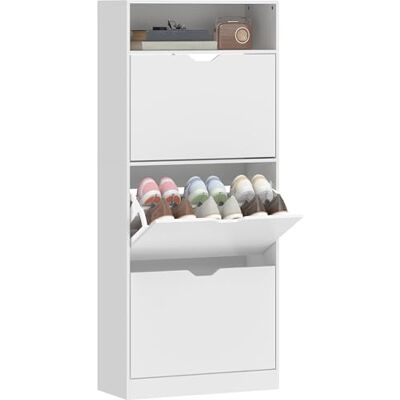 HOMCOM Meuble à Chaussures 18 Paires, Armoire à Chaussures étroite, 3 tiroirs rabattables, Compartiment Ouvert, étagères réglables, pour Couloir et entrée, 60 x 26 x 140 cm, Blanc - Publicité HOMCOM Meuble à Chaussures 18 Paires, Armoire à Chaussures étroite, 3 tiroirs rabattables, Compartiment Ouvert, étagères réglables, pour Couloir et entrée, 60 x 26 x 140 cm, Blanc - Publicité