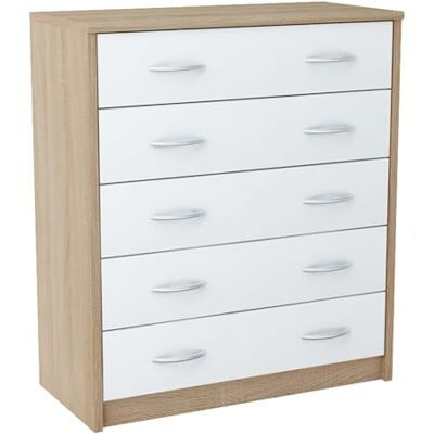 Home Collective Commode avec 5 tiroirs avec surface mate, commode de 74 cm de large, armoire en bois, commode avec tiroirs, buffet, buffet haut, buffet, chambre, salon, couloir, bureau, organisateur Sonoma blanc - Publicité Home Collective Commode avec 5 tiroirs avec surface mate, commode de 74 cm de large, armoire en bois, commode avec tiroirs, buffet, buffet haut, buffet, chambre, salon, couloir, bureau, organisateur Sonoma blanc - Publicité