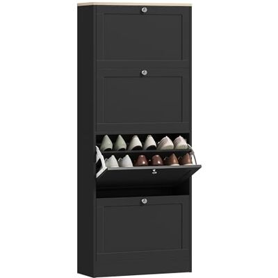 HOMCOM Meuble à Chaussures 24 Paires, Armoire à Chaussures Étroite Moderne avec 4 Tiroirs Rabattables et Étagères Réglables, pour Couloir et Entrée, 60 x 23,5 x 153,3 cm, Noir - Publicité HOMCOM Meuble à Chaussures 24 Paires, Armoire à Chaussures Étroite Moderne avec 4 Tiroirs Rabattables et Étagères Réglables, pour Couloir et Entrée, 60 x 23,5 x 153,3 cm, Noir - Publicité
