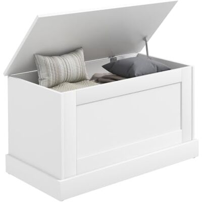 HOMCOM Coffre de Rangement Coffre à Jouets 80 x 40 x 45 cm Blanc en Bois, Charnière de Sécurité, pour Salon, Entrée - Publicité HOMCOM Coffre de Rangement Coffre à Jouets 80 x 40 x 45 cm Blanc en Bois, Charnière de Sécurité, pour Salon, Entrée - Publicité