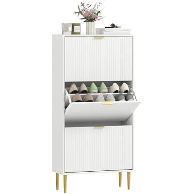 HOMCOM Meuble à Chaussures 18 Paires, Armoire à Chaussures étroite Moderne avec 3 tiroirs rabattables, Portes cannelées et étagères réglables, pour Couloir et entrée, 60 x 24 x 122,5 cm, Blanc - Publicité HOMCOM Meuble à Chaussures 18 Paires, Armoire à Chaussures étroite Moderne avec 3 tiroirs rabattables, Portes cannelées et étagères réglables, pour Couloir et entrée, 60 x 24 x 122,5 cm, Blanc - Publicité