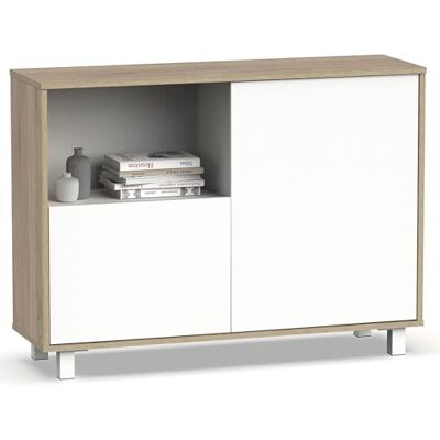 briebe Buffet de salon, meuble de salle à manger auxiliaire, buffet, 2 portes, 1 étagère, 82,5 x 112 x 33 cm (H x l x P) Entrée étroite Design moderne Nova Blanc/chêne Cambrian - Publicité briebe Buffet de salon, meuble de salle à manger auxiliaire, buffet, 2 portes, 1 étagère, 82,5 x 112 x 33 cm (H x l x P) Entrée étroite Design moderne Nova Blanc/chêne Cambrian - Publicité