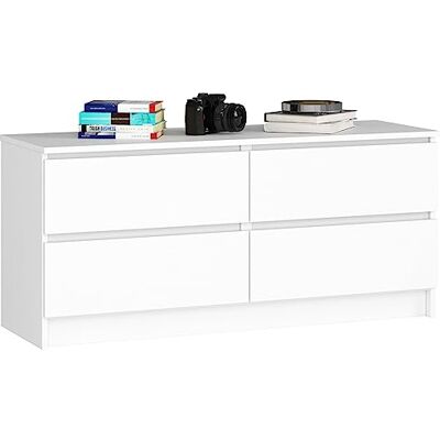 AKORD Commode K 120 cm 4 Tiroirs pour Salon Chambre Bureau Salon Design Moderne Fonctionnel Panneau Stratifié 16mm Blanc - Publicité AKORD Commode K 120 cm 4 Tiroirs pour Salon Chambre Bureau Salon Design Moderne Fonctionnel Panneau Stratifié 16mm Blanc - Publicité