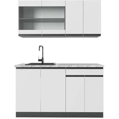 Vicco Cuisine R-Line, Blanc, 140cm J-Shape, PT Marbre, adapté à Une Extension Flexible avec d'autres modules - Publicité Vicco Cuisine R-Line, Blanc, 140cm J-Shape, PT Marbre, adapté à Une Extension Flexible avec d'autres modules - Publicité