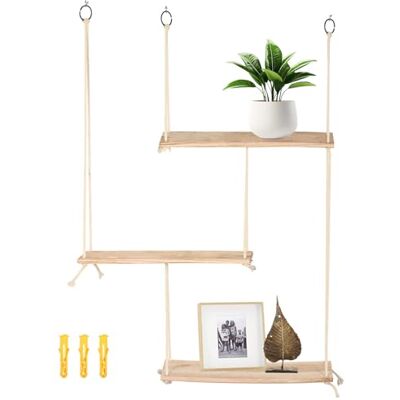 NIHUIFDPY Étagère murale en macramé à 3 niveaux en bois rustique avec corde réglable pour suspendre des plantes, des photos, pour chambre à coucher, salle de bain, salon, chambre d'enfant, dortoir - Publicité NIHUIFDPY Étagère murale en macramé à 3 niveaux en bois rustique avec corde réglable pour suspendre des plantes, des photos, pour chambre à coucher, salle de bain, salon, chambre d'enfant, dortoir - Publicité