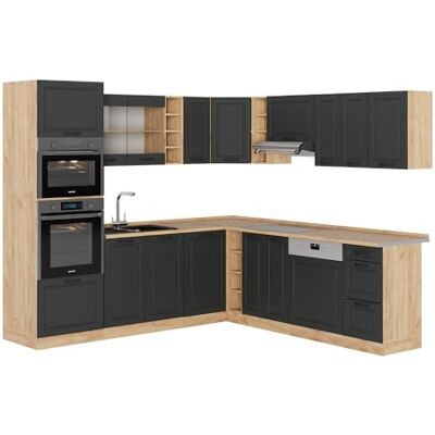 Vicco Cuisine en Angle R-Line, Anthracite Campagne/Chêne doré, 247x60cm, PT Chêne, pour Une Configuration personnalisée et Une Extension avec des modules supplémentaires - Publicité Vicco Cuisine en Angle R-Line, Anthracite Campagne/Chêne doré, 247x60cm, PT Chêne, pour Une Configuration personnalisée et Une Extension avec des modules supplémentaires - Publicité