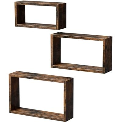 VASAGLE Étagères murales, Lot de 3, Étagères suspendues, Tablettes flottantes, Longueur 34/39/44 cm, pour Salon, Chambre, Bureau, Marron Rustique LWS094X01 - Publicité VASAGLE Étagères murales, Lot de 3, Étagères suspendues, Tablettes flottantes, Longueur 34/39/44 cm, pour Salon, Chambre, Bureau, Marron Rustique LWS094X01 - Publicité