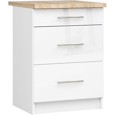 AKORD Armoire de Cuisine avec Plan de Travail Oliwia S60 Meuble Bas avec 3 Tiroirs Armoire de Cuisine Basse de 60 cm de Large 46x60x85 cm Blanc Blanc Brillant - Publicité AKORD Armoire de Cuisine avec Plan de Travail Oliwia S60 Meuble Bas avec 3 Tiroirs Armoire de Cuisine Basse de 60 cm de Large 46x60x85 cm Blanc Blanc Brillant - Publicité