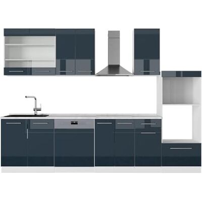 Vicco Cuisine Fame-Line, Bleu foncé Brillant/Blanc, 300cm avec Armoire Haute, PT Marbre, pour Une Extension individuelle avec des modules complémentaires - Publicité Vicco Cuisine Fame-Line, Bleu foncé Brillant/Blanc, 300cm avec Armoire Haute, PT Marbre, pour Une Extension individuelle avec des modules complémentaires - Publicité