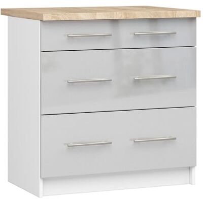 AKORD Armoire de Cuisine avec Plan de Travail Oliwia S80 Meuble Bas avec 3 Tiroirs Armoire de Cuisine Basse de 80 cm de Large 46x80x85 cm Blanc Brillant métallique - Publicité AKORD Armoire de Cuisine avec Plan de Travail Oliwia S80 Meuble Bas avec 3 Tiroirs Armoire de Cuisine Basse de 80 cm de Large 46x80x85 cm Blanc Brillant métallique - Publicité