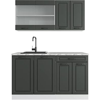 Vicco Cuisine R-Line, Anthracite Campagne, 140cm, PT Marbre, adapté aux Petits espaces, Extensible de façon modulaire - Publicité Vicco Cuisine R-Line, Anthracite Campagne, 140cm, PT Marbre, adapté aux Petits espaces, Extensible de façon modulaire - Publicité