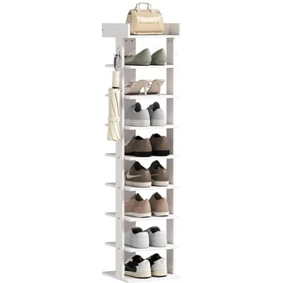 HOMCOM Étagère Chaussure à 9 Niveaux, Range-Chaussure jusqu'à 9 Paires, Porte-Chaussure, Meuble de Rangement en Bois avec Plateau Supérieur et 2 Crochets, pour Entrée, Chambre, 30x30x128,4cm, Blanc - Publicité HOMCOM Étagère Chaussure à 9 Niveaux, Range-Chaussure jusqu'à 9 Paires, Porte-Chaussure, Meuble de Rangement en Bois avec Plateau Supérieur et 2 Crochets, pour Entrée, Chambre, 30x30x128,4cm, Blanc - Publicité
