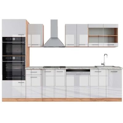 Vicco Cuisine R-Line, Blanc Brillant/Chêne doré, 300cm avec Armoire Haute, PT Marbre, pour Une Extension personnalisée avec des modules complémentaires compatibles - Publicité Vicco Cuisine R-Line, Blanc Brillant/Chêne doré, 300cm avec Armoire Haute, PT Marbre, pour Une Extension personnalisée avec des modules complémentaires compatibles - Publicité