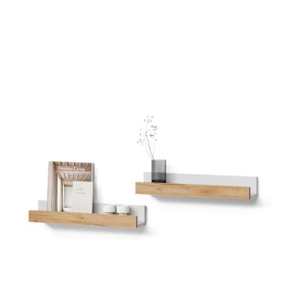 Livinity Étagère Murale Lorena, Chêne Blanc/Force de l'or, 60x10cm Lot de 2 - Publicité Livinity Étagère Murale Lorena, Chêne Blanc/Force de l'or, 60x10cm Lot de 2 - Publicité