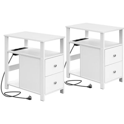 WOLTU Table d'Appoint avec Prise Intégrée, Table de Chevet Étroite avec 2 Tiroirs 2 Étagères 1 Compartiment Ouvert, 60x30x60 cm, Blanc, BTS28ws-2 - Publicité WOLTU Table d'Appoint avec Prise Intégrée, Table de Chevet Étroite avec 2 Tiroirs 2 Étagères 1 Compartiment Ouvert, 60x30x60 cm, Blanc, BTS28ws-2 - Publicité
