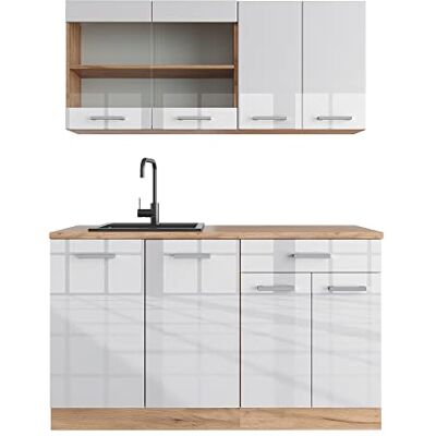 Vicco Cuisine R-Line, Blanc Brillant/Chêne doré, 140cm, PT Chêne, adapté à Une Installation autoportante ou près du Mur - Publicité Vicco Cuisine R-Line, Blanc Brillant/Chêne doré, 140cm, PT Chêne, adapté à Une Installation autoportante ou près du Mur - Publicité