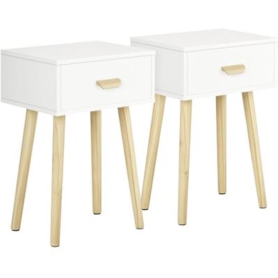HOMCOM Lot de 2 Tables de Chevet, Table de Nuit Moderne avec Tiroir et Pieds en Bois Massif, pour Chambre, Salon, Bureau, 40,5 x 30,5 x 60 cm, Blanc - Publicité HOMCOM Lot de 2 Tables de Chevet, Table de Nuit Moderne avec Tiroir et Pieds en Bois Massif, pour Chambre, Salon, Bureau, 40,5 x 30,5 x 60 cm, Blanc - Publicité