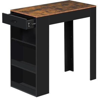 WOLTU Table de Bar, Table Haute Cuisine, 1 Tiroir et 3 Compartiments Ouverts pour Rangement Latéral, en Bois d'Ingénierie (sans Planches en Bois, Rustique + Noir, 100 x 50 x 100 cm) - Publicité WOLTU Table de Bar, Table Haute Cuisine, 1 Tiroir et 3 Compartiments Ouverts pour Rangement Latéral, en Bois d'Ingénierie (sans Planches en Bois, Rustique + Noir, 100 x 50 x 100 cm) - Publicité