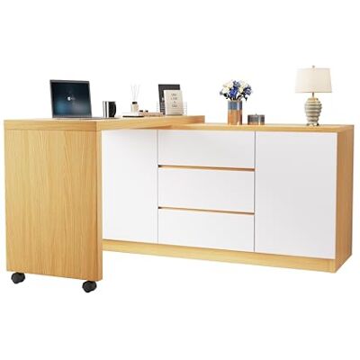 Merax Bureau avec roulettes verrouillables, plateau rotatif à 360°, commode, 2 portes et 3 tiroirs, pour bureau ou appartement, blanc/bois - Publicité Merax Bureau avec roulettes verrouillables, plateau rotatif à 360°, commode, 2 portes et 3 tiroirs, pour bureau ou appartement, blanc/bois - Publicité