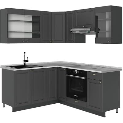 Vicco Cuisine en Angle Fame-Line, Anthrazit-Gold Landhaus, 190x60cm, PT Marbre, adapté à Une Extension individuelle avec des modules supplémentaires - Publicité Vicco Cuisine en Angle Fame-Line, Anthrazit-Gold Landhaus, 190x60cm, PT Marbre, adapté à Une Extension individuelle avec des modules supplémentaires - Publicité