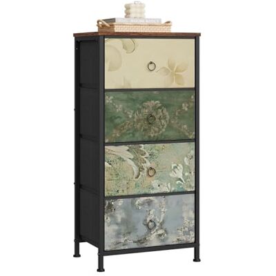 WOLTU Commode à 4 Tiroirs en Tissu, Chiffonnier, Meuble Rangement, pour Chambre/Entrée/Salon, Marron Rustique+Noir+Motif de Fleur Vintage, Cadre en Métal, 45x30x95cm, SSK011pw - Publicité WOLTU Commode à 4 Tiroirs en Tissu, Chiffonnier, Meuble Rangement, pour Chambre/Entrée/Salon, Marron Rustique+Noir+Motif de Fleur Vintage, Cadre en Métal, 45x30x95cm, SSK011pw - Publicité