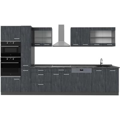 Vicco Cuisine R-Line, Noir Béton/Anthracite, 350cm sans PT, adapté à Une Extension Flexible avec des modules supplémentaires - Publicité Vicco Cuisine R-Line, Noir Béton/Anthracite, 350cm sans PT, adapté à Une Extension Flexible avec des modules supplémentaires - Publicité