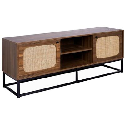 sweeek Meuble TV en décor Bois et cannage Arrondi 140cm. piètement et poignées en métal Noir - Publicité sweeek Meuble TV en décor Bois et cannage Arrondi 140cm. piètement et poignées en métal Noir - Publicité
