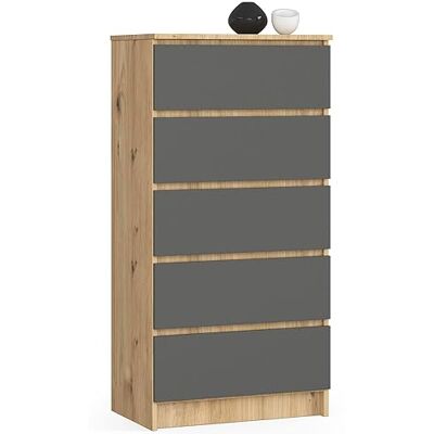Home Collective Commode en chêne artisanal gris avec 5 tiroirs spacieux, 60 cm de large, 121 cm de haut, commode pour chambre à coucher, couloir, salon, organiseur avec tiroirs, buffet haut en bois - Publicité Home Collective Commode en chêne artisanal gris avec 5 tiroirs spacieux, 60 cm de large, 121 cm de haut, commode pour chambre à coucher, couloir, salon, organiseur avec tiroirs, buffet haut en bois - Publicité