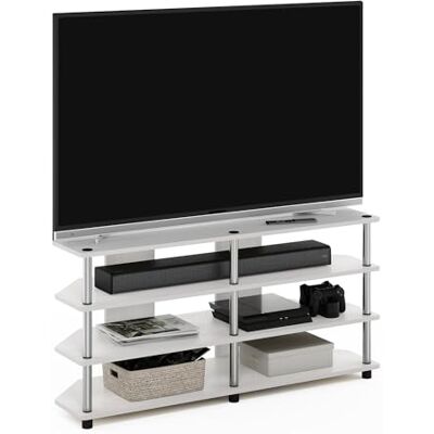 Furinno ECON Meuble TV d'angle À 4 Niveaux, Compatible avec Les Téléviseurs Jusqu'À 55 Pouces, Montage Facile, Idéal pour Le Salon Ou La Chambre, en Chêne Blanc Et Tubes en Acier Inoxydable. Publicité Furinno ECON Meuble TV d'angle À 4 Niveaux, Compatible avec Les Téléviseurs Jusqu'À 55 Pouces, Montage Facile, Idéal pour Le Salon Ou La Chambre, en Chêne Blanc Et Tubes en Acier Inoxydable. Publicité