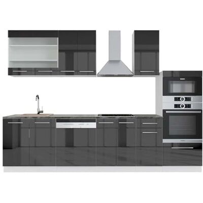 Vicco Cuisine Fame-Line, Anthracite Brillant/Blanc, 300cm avec Armoire Haute, PT Anthracite, pour Une Extension individuelle avec des modules complémentaires - Publicité Vicco Cuisine Fame-Line, Anthracite Brillant/Blanc, 300cm avec Armoire Haute, PT Anthracite, pour Une Extension individuelle avec des modules complémentaires - Publicité