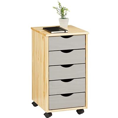 IDIMEX Caisson de Bureau Lagos Meuble de Rangement sur roulettes avec 5 tiroirs, en pin Massif Finition Vernis Naturel et lasuré Gris - Publicité IDIMEX Caisson de Bureau Lagos Meuble de Rangement sur roulettes avec 5 tiroirs, en pin Massif Finition Vernis Naturel et lasuré Gris - Publicité
