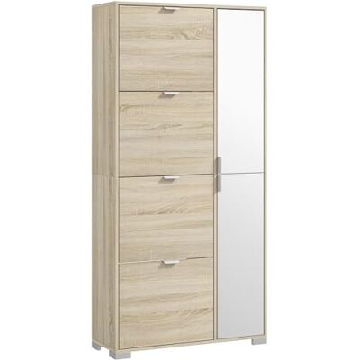 HOMCOM Meuble à Chaussures, Armoire à Chaussures, avec 2 placards, 4 abattants et façades Miroir, étagères réglables pour 16 Paires de Chaussures, chêne - Publicité HOMCOM Meuble à Chaussures, Armoire à Chaussures, avec 2 placards, 4 abattants et façades Miroir, étagères réglables pour 16 Paires de Chaussures, chêne - Publicité