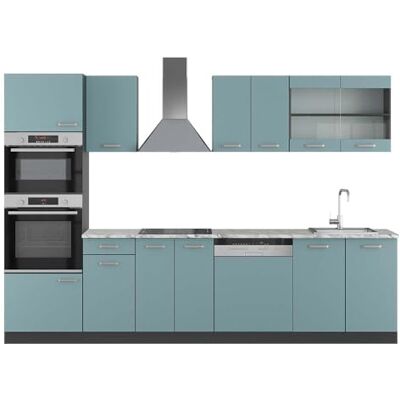 Vicco Cuisine R-Line, Bleu-Gris, 300cm avec Armoire Haute, PT Marbre, adapté à la Combinaison et à l’Extension Individuelles - Publicité Vicco Cuisine R-Line, Bleu-Gris, 300cm avec Armoire Haute, PT Marbre, adapté à la Combinaison et à l’Extension Individuelles - Publicité