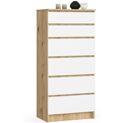 AKORD Commode K60 avec 6 tiroirs Commode Classique pour La Chambre, Salon Meuble de Rangement L60 x H130 x P40 cm Poids 43 kg Chêne Artisan-Blanc - Publicité AKORD Commode K60 avec 6 tiroirs Commode Classique pour La Chambre, Salon Meuble de Rangement L60 x H130 x P40 cm Poids 43 kg Chêne Artisan-Blanc - Publicité