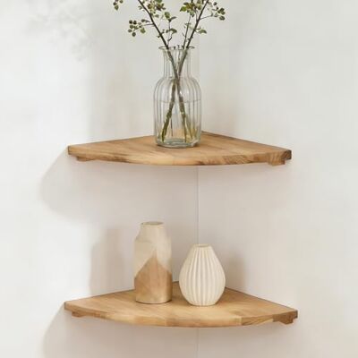 GAOUTO Lot de 2 étagères d'angle suspendues : étagère d'angle suspendue en bois massif, extrémités rondes, style maison de campagne, étagère pour plantes, chambre à coucher, salon, cuisine, couleur - Publicité GAOUTO Lot de 2 étagères d'angle suspendues : étagère d'angle suspendue en bois massif, extrémités rondes, style maison de campagne, étagère pour plantes, chambre à coucher, salon, cuisine, couleur - Publicité
