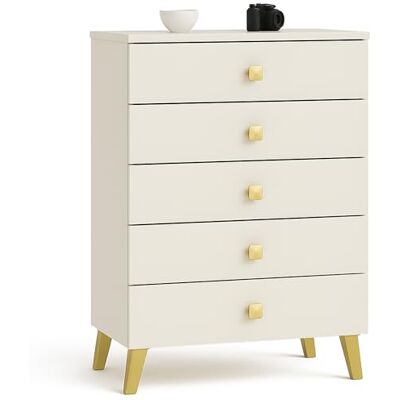 AKORD MOBI Commode à 5 tiroirs, pour salon, chambre à coucher, moderne, plateau laminé de 16 mm, 60 x 89 x 37 cm, couleur cachemire et cachemire - Publicité AKORD MOBI Commode à 5 tiroirs, pour salon, chambre à coucher, moderne, plateau laminé de 16 mm, 60 x 89 x 37 cm, couleur cachemire et cachemire - Publicité