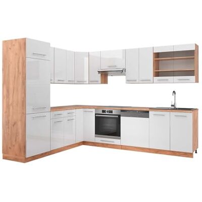Vicco Cuisine en Angle Fame-Line, Blanc Brillant/Chêne doré, 227x60cm, PT Chêne, pour Une Extension personnalisée avec des modules compatibles - Publicité Vicco Cuisine en Angle Fame-Line, Blanc Brillant/Chêne doré, 227x60cm, PT Chêne, pour Une Extension personnalisée avec des modules compatibles - Publicité