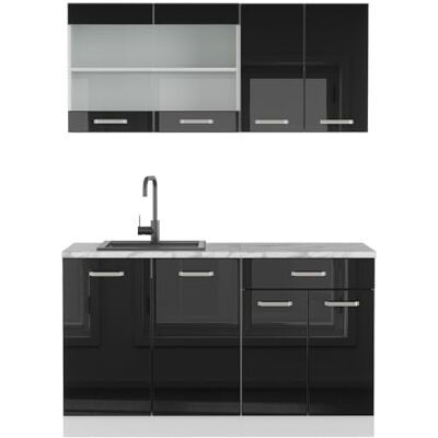 Vicco Cuisine R-Line, Noir Haute Brillance, 140cm, PT Marbre, adapté aux Petits espaces, Extensible de façon modulaire - Publicité Vicco Cuisine R-Line, Noir Haute Brillance, 140cm, PT Marbre, adapté aux Petits espaces, Extensible de façon modulaire - Publicité