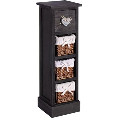 IDIMEX Chiffonnier Flower Petit Meuble avec 1 tiroir et 3 paniers étagère en Bois de Paulownia Noir, Style Shabby Chic Vintage Rustique Romantique - Publicité IDIMEX Chiffonnier Flower Petit Meuble avec 1 tiroir et 3 paniers étagère en Bois de Paulownia Noir, Style Shabby Chic Vintage Rustique Romantique - Publicité