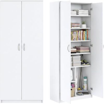 Home Collective Armoire polyvalente à 8 compartiments, armoire à balais, armoire de ménage en finition mate avec 6 étagères et 2 portes, 74 cm de large en panneau stratifié et poignées en polymère, blanc - Publicité Home Collective Armoire polyvalente à 8 compartiments, armoire à balais, armoire de ménage en finition mate avec 6 étagères et 2 portes, 74 cm de large en panneau stratifié et poignées en polymère, blanc - Publicité