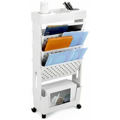 QWORK ® Bibliothèque Mobile, Blanc, Chariot de Rangement Mobile avec roulettes, étagère d'organisation multifonctionnelle - Publicité QWORK ® Bibliothèque Mobile, Blanc, Chariot de Rangement Mobile avec roulettes, étagère d'organisation multifonctionnelle - Publicité