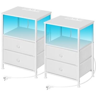 WOLTU Tables de Chevet avec Prises, Lot de 2 Tables d'Appoint avec Éclairage LED, 2 Tiroirs et Compartiment Ouvert, Blanche, pour Salon, Chambre à Coucher, Bureau, Métal + MDF, NTS27ws-2 - Publicité WOLTU Tables de Chevet avec Prises, Lot de 2 Tables d'Appoint avec Éclairage LED, 2 Tiroirs et Compartiment Ouvert, Blanche, pour Salon, Chambre à Coucher, Bureau, Métal + MDF, NTS27ws-2 - Publicité