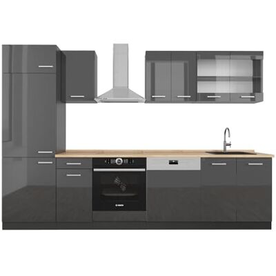 Vicco Cuisine R-Line, Anthracite Brillant/Anthracite, 300cm sans PT, adapté à Une Extension individuelle par modules complémentaires - Publicité Vicco Cuisine R-Line, Anthracite Brillant/Anthracite, 300cm sans PT, adapté à Une Extension individuelle par modules complémentaires - Publicité